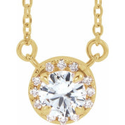 14K Yellow 3 mm Natural White Sapphire & .03 CTW Natural Diamond 18" Necklace