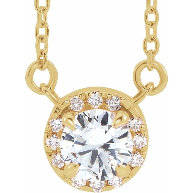 14K Yellow 3 mm Natural White Sapphire & .03 CTW Natural Diamond 18" Necklace