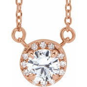 14K Rose 3 mm Natual White Sapphire & .03 CTW Natual Diamond 16" Necklace