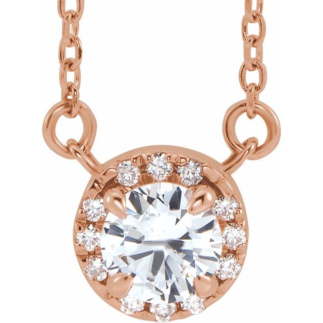14K Rose 3 mm Natual White Sapphire & .03 CTW Natual Diamond 16" Necklace