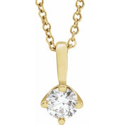14K Yellow 5 mm Natural White Sapphire Solitaire 16-18" Necklace