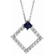 Sterling Silver Natural Blue Sapphire & 3/8 CTW Natural Diamond 16-18" Necklace