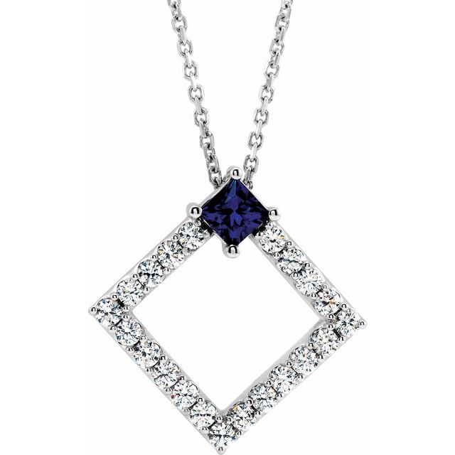 Sterling Silver Natural Blue Sapphire & 3/8 CTW Natural Diamond 16-18" Necklace