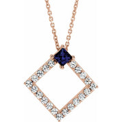 14K Rose Natural Blue Sapphire & 3/8 CTW Natural Diamond 16-18" Necklace