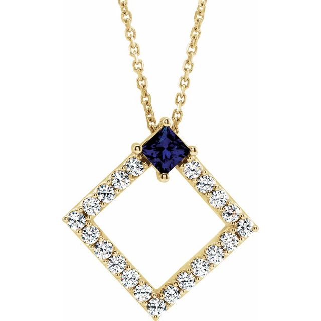 14K Yellow Natural Blue Sapphire & 3/8 CTW Natural Diamond 16-18" Necklace