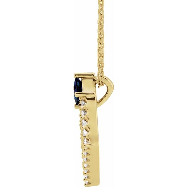 14K Yellow Natural Blue Sapphire & 3/8 CTW Natural Diamond 16-18" Necklace