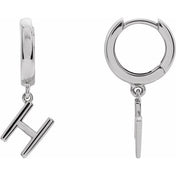 18K Initial Hinged Dangle Huggie Earrings in White and Yellow Gold