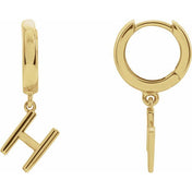 18K Initial Hinged Dangle Huggie Earrings in White and Yellow Gold