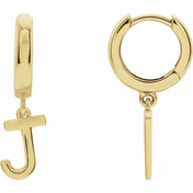 18K Initial Hinged Dangle Huggie Earrings in White and Yellow Gold
