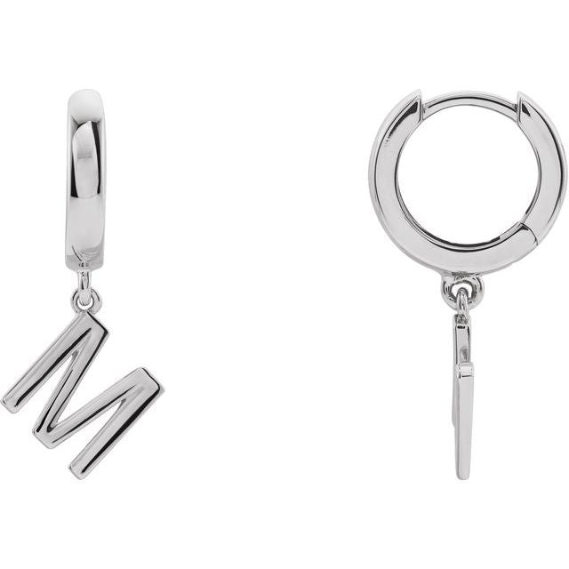 Platinum Initial M Hinged Huggie Earring