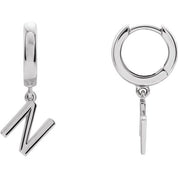 18K Initial Hinged Dangle Huggie Earrings in White and Yellow Gold