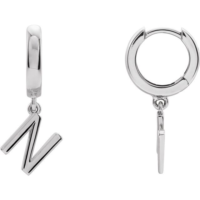 18K Initial Hinged Dangle Huggie Earrings in White and Yellow Gold