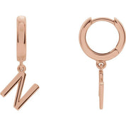 14K Gold Initial Dangle Hinged Huggie Earrings
