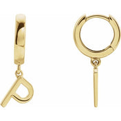 14K Gold Initial Dangle Hinged Huggie Earrings