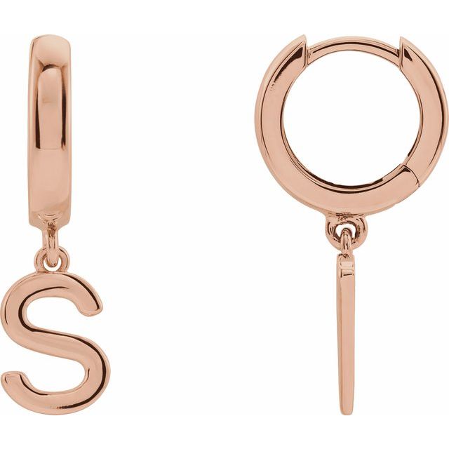 14K Gold Initial Dangle Hinged Huggie Earrings
