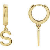 18K Initial Hinged Dangle Huggie Earrings in White and Yellow Gold