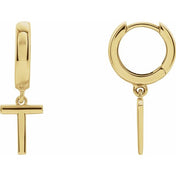 18K Initial Hinged Dangle Huggie Earrings in White and Yellow Gold