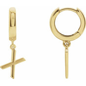 18K Initial Hinged Dangle Huggie Earrings in White and Yellow Gold