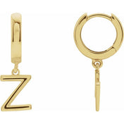 18K Initial Hinged Dangle Huggie Earrings in White and Yellow Gold
