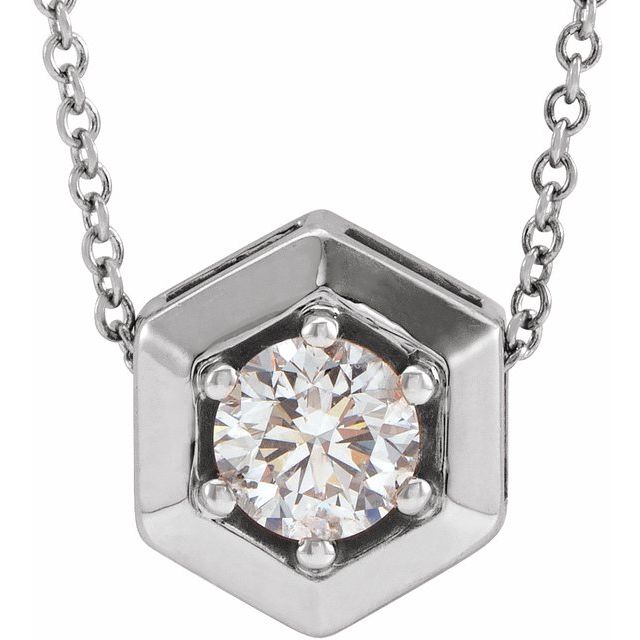 14K White Natural White Sapphire Geometric 16-18" Necklace