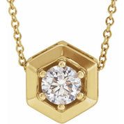 14K Yellow Natural White Sapphire Geometric 16-18" Necklace