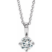 14K White 4 mm Natural White Sapphire Solitaire 16-18" Necklace