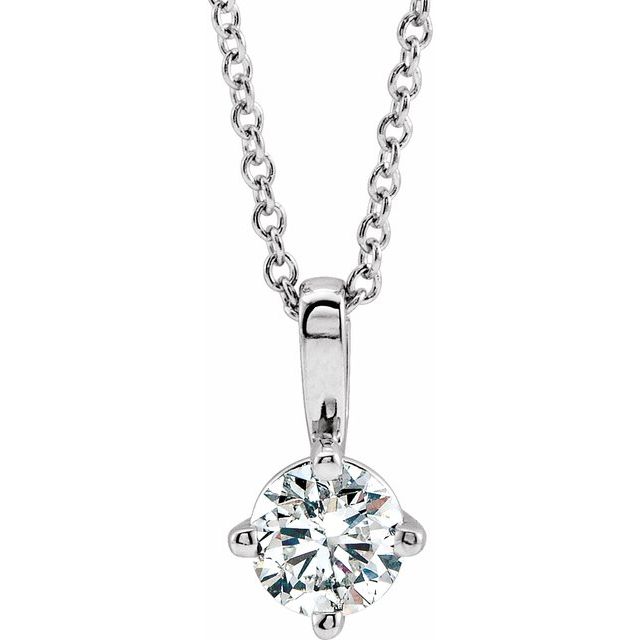 14K White 4 mm Natural White Sapphire Solitaire 16-18" Necklace