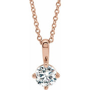 14K Rose 4 mm Natural White Sapphire Solitaire 16-18" Necklace