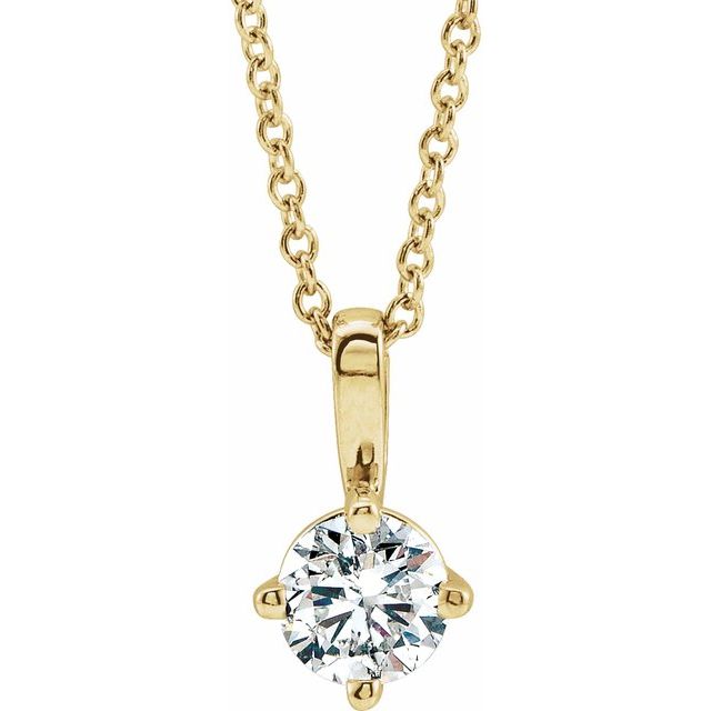 14K Yellow 4 mm Natural White Sapphire Solitaire 16-18" Necklace