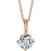 14K Rose 5 mm Natural White Sapphire Solitaire 16-18" Necklace