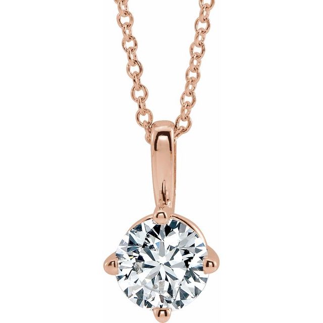 14K Rose 5 mm Natural White Sapphire Solitaire 16-18" Necklace