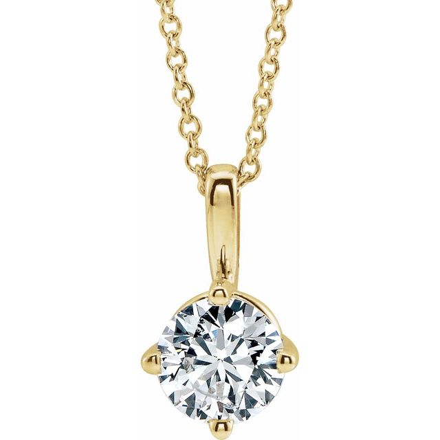 14K Yellow 6 mm Natural White Sapphire Solitaire 16-18" Necklace
