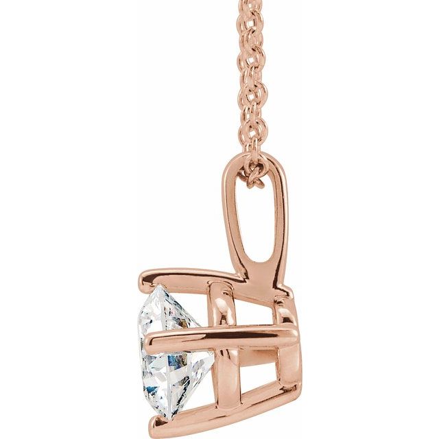 14K Rose 5 mm Natural White Sapphire Solitaire 16-18" Necklace
