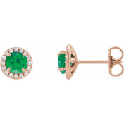 14K Rose 5 mm Lab-Grown Emerald & 1/8 CTW Natural Diamond Earrings