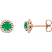 14K Rose 5 mm Lab-Grown Emerald & 1/8 CTW Natural Diamond Earrings