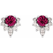 Sterling Silver Natural Pink Tourmaline & 1/6 CTW Natural Diamond Earrings
