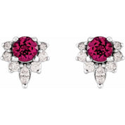 Sterling Silver Natural Pink Tourmaline & 1/6 CTW Natural Diamond Earrings