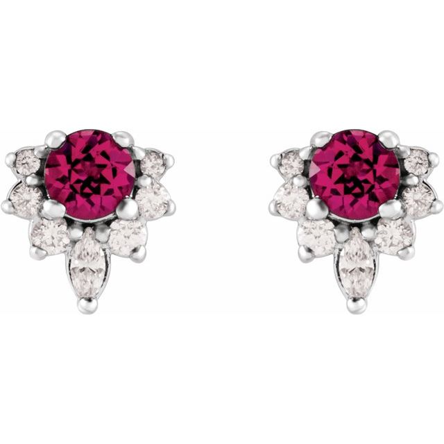 Sterling Silver Natural Pink Tourmaline & 1/6 CTW Natural Diamond Earrings