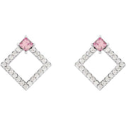 Sterling Silver Natural Pink Tourmaline & 1/3 CTW Natural Diamond Earrings