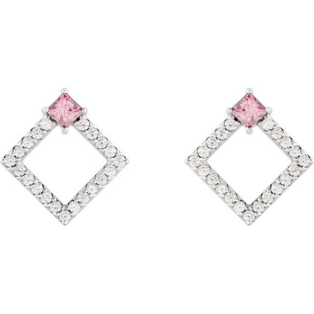 Sterling Silver Natural Pink Tourmaline & 1/3 CTW Natural Diamond Earrings