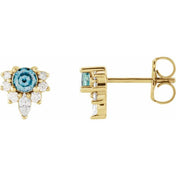 14K Yellow Natural Aquamarine & 1/6 CTW Natural Diamond Earrings