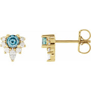 14K Yellow Natural Aquamarine & 1/6 CTW Natural Diamond Earrings