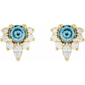 14K Yellow Natural Aquamarine & 1/6 CTW Natural Diamond Earrings