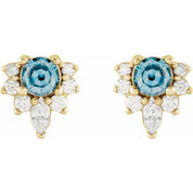 14K Yellow Natural Aquamarine & 1/6 CTW Natural Diamond Earrings