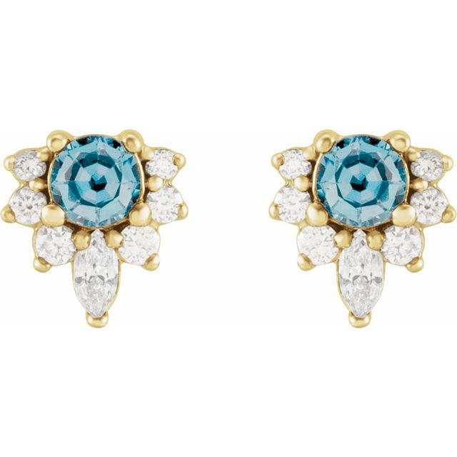14K Yellow Natural Aquamarine & 1/6 CTW Natural Diamond Earrings