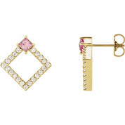 14K Yellow Natural Pink Tourmaline & 1/3 CTW Natural Diamond Earrings