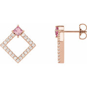 14K Rose Natural Pink Tourmaline & 1/3 CTW Natural Diamond Earrings