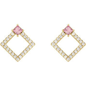 14K Yellow Natural Pink Tourmaline & 1/3 CTW Natural Diamond Earrings