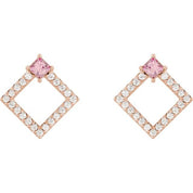14K Rose Natural Pink Tourmaline & 1/3 CTW Natural Diamond Earrings