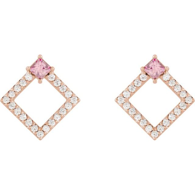 14K Rose Natural Pink Tourmaline & 1/3 CTW Natural Diamond Earrings